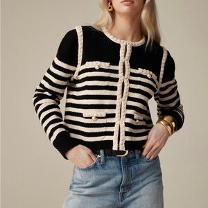 J.Crew Womens Odette Sweater lady Jacket in stripped boucle size M NWT